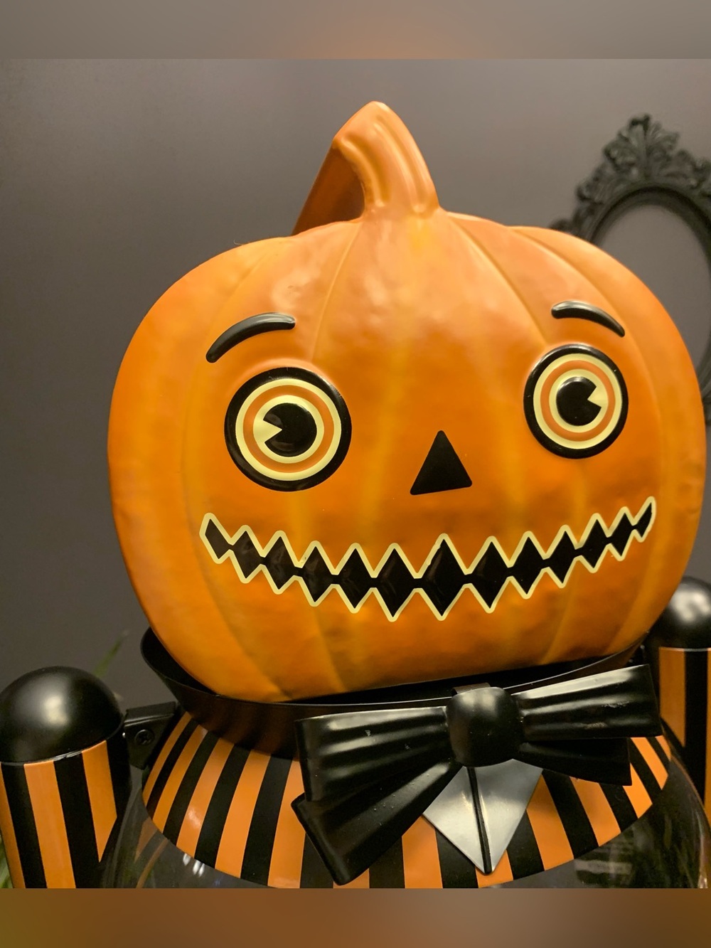 SOLD-Ashland Orange and Black Halloween Pumpkin Candy Dispenser - Picture 2 of 5